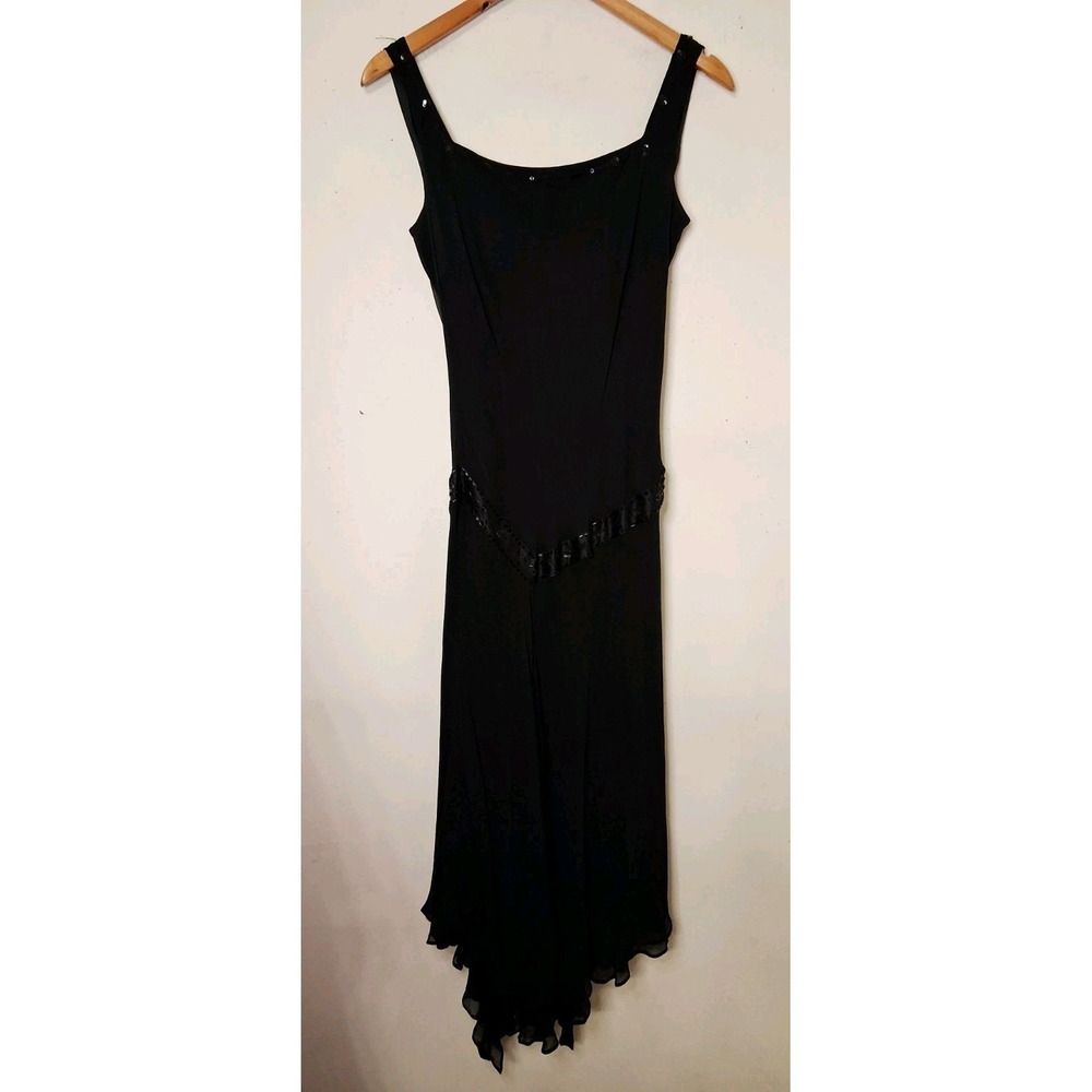 Vintage Silk Y2K Asymmetrical Beaded Whimsigoth Witchy Dress Size 12 Eveningwear